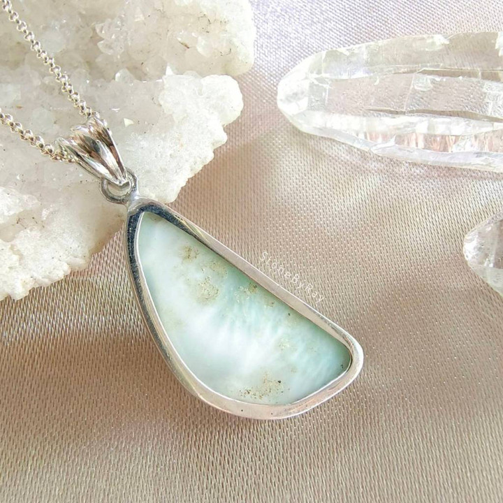 Larimar Stone Pendant Necklace - Silver Jewelry