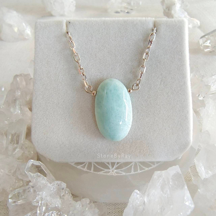 Collier pendentif en larimar et argent - Unique et élégant