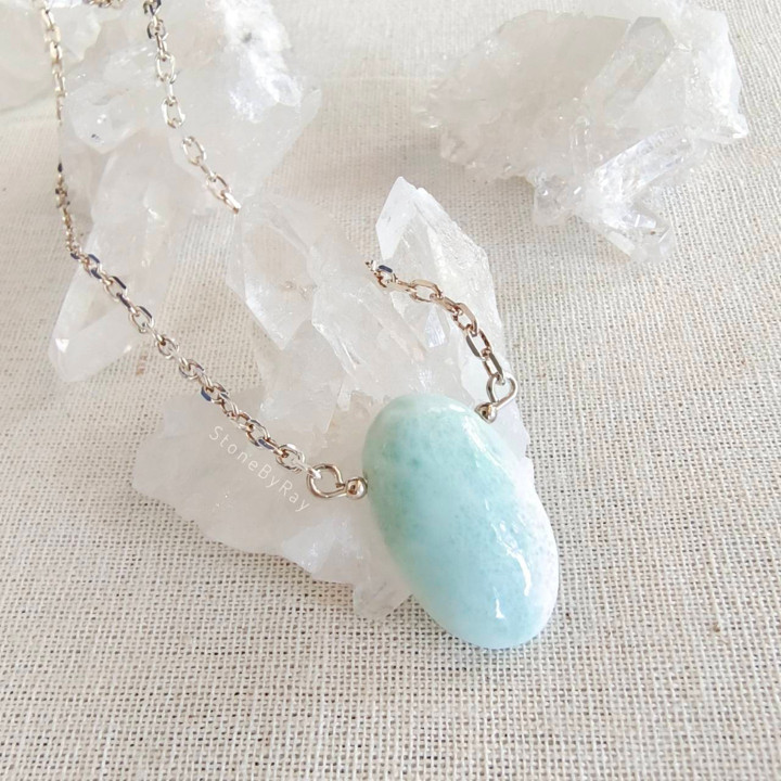 Collier pendentif en larimar et argent - Unique et élégant