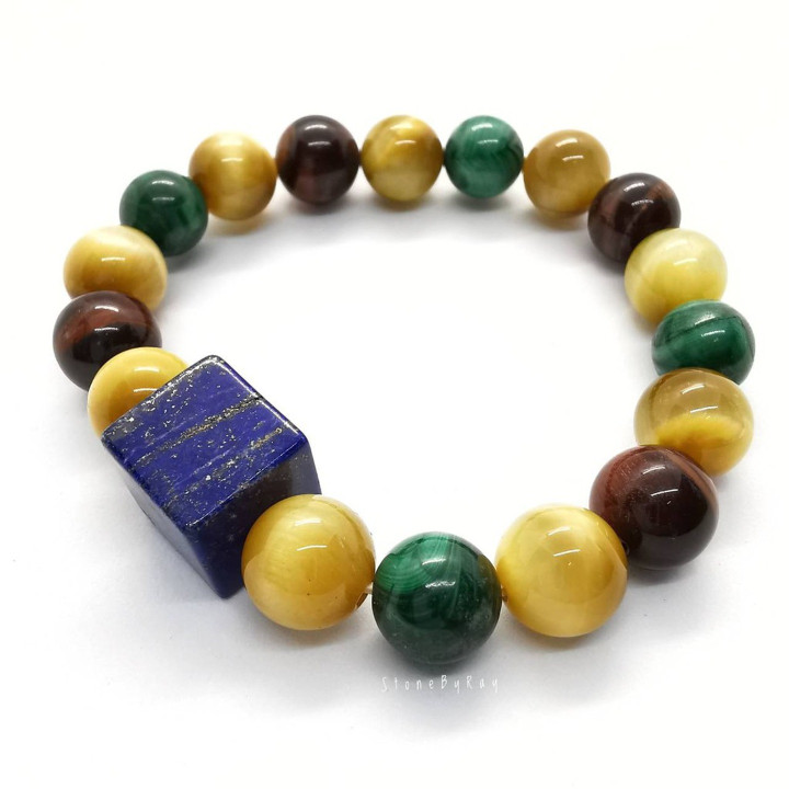 Malachite, Tiger's Eye and Lapis Lazuli Stone Bracelet