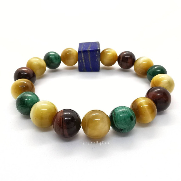 Malachite, Tiger's Eye and Lapis Lazuli Stone Bracelet