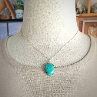 Turquoise Silver Necklace - Boho Statement Jewelry