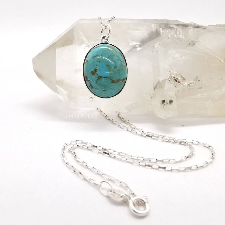 Turquoise Silver Necklace - Boho Statement Jewelry