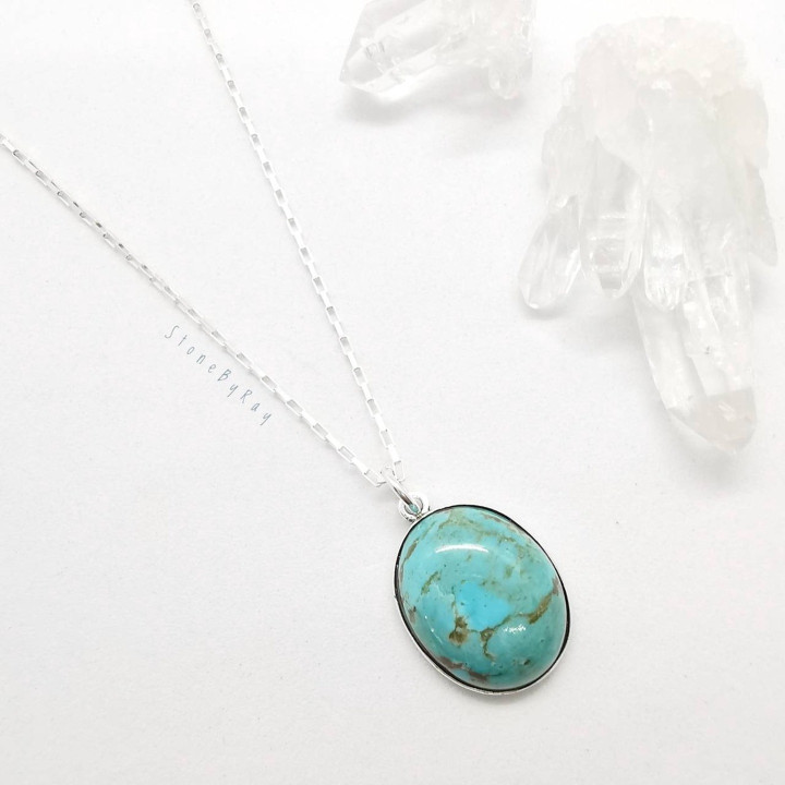 Turquoise Silver Necklace - Boho Statement Jewelry