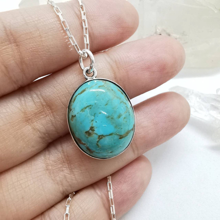 Turquoise Silver Necklace - Boho Statement Jewelry