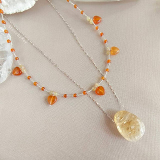 Citrine and Carnelian Silver Necklace Set | Matching Jewelry Gifts
