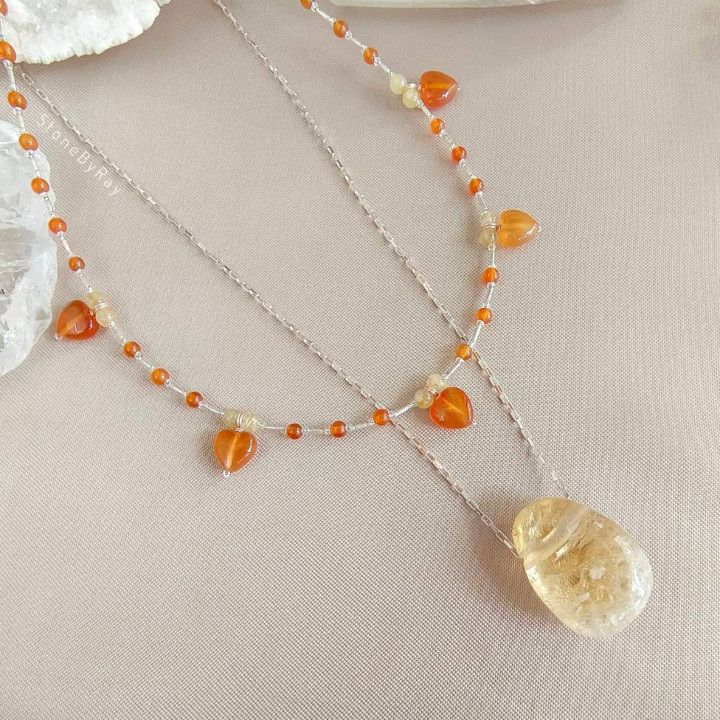 Citrine and Carnelian Silver Necklace Set | Matching Jewelry Gifts