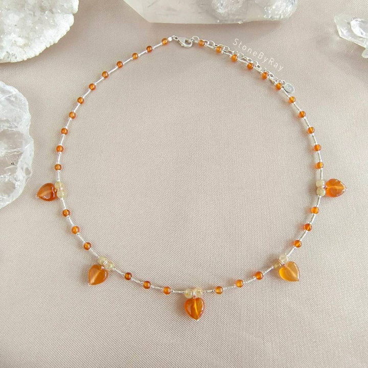 Citrine and Carnelian Silver Necklace Set | Matching Jewelry Gifts