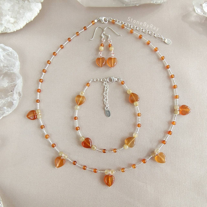 Citrine and Carnelian Silver Necklace Set | Matching Jewelry Gifts