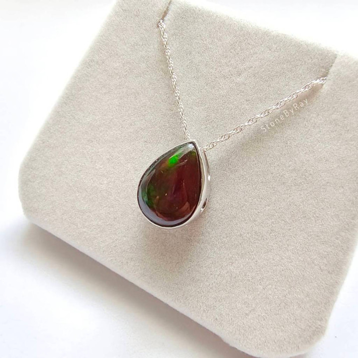 Black Opal Silver Necklace - Elegant and Unique Jewelry