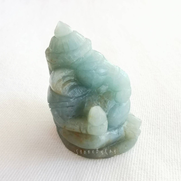 Aquamarine Ganesha Statue: Carved Hindu Deity Figure