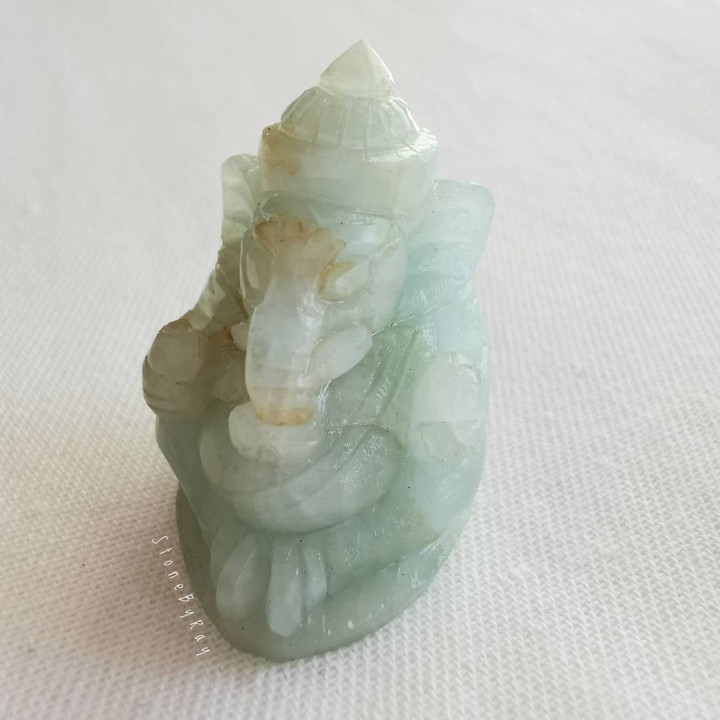 Carved Aquamarine Ganesha Statue - Spiritual Blessing and Decor