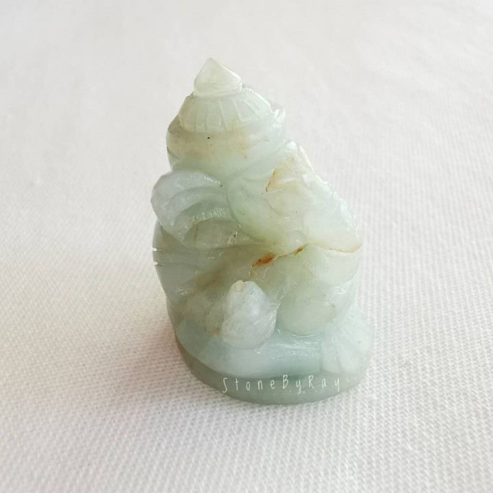 Carved Aquamarine Ganesha Statue - Spiritual Blessing and Decor