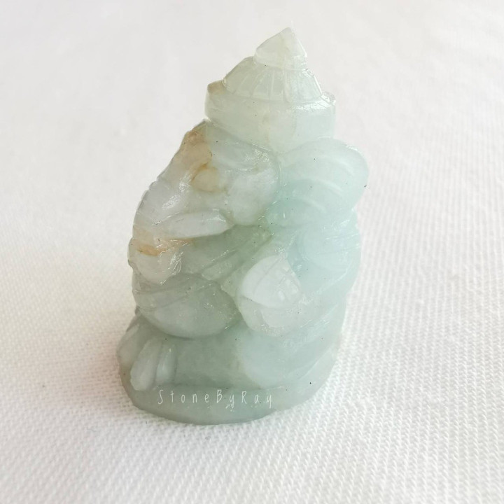 Carved Aquamarine Ganesha Statue - Spiritual Blessing and Decor