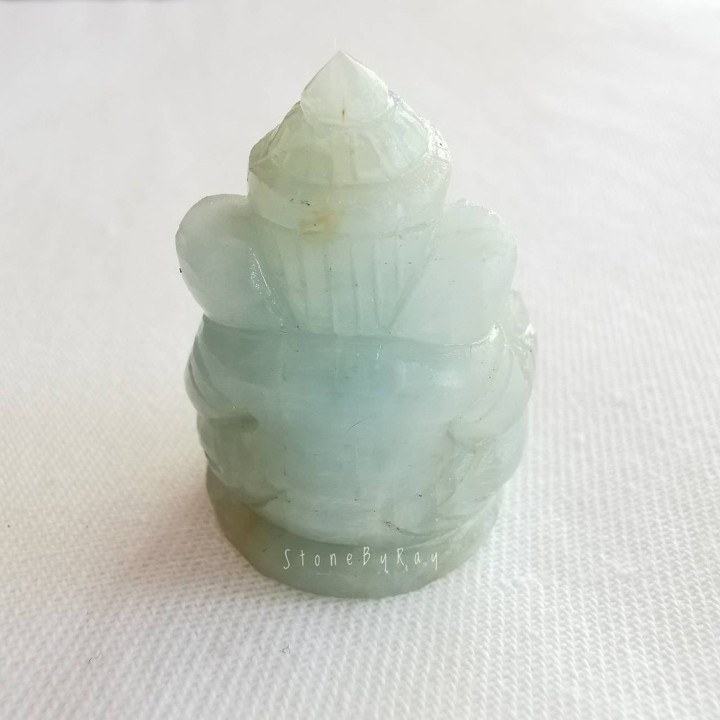 Carved Aquamarine Ganesha Statue - Spiritual Blessing and Decor