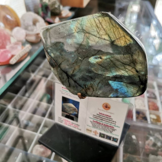 Labradorite Stone Sphere | Polished Gemstone Display Stand