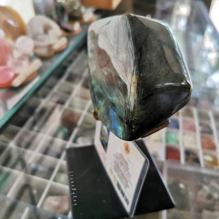 Labradorite Stone Sphere | Polished Gemstone Display Stand