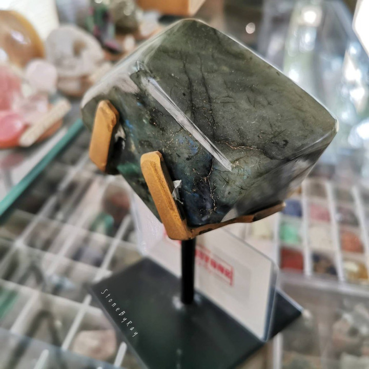 Labradorite Stone Sphere | Polished Gemstone Display Stand