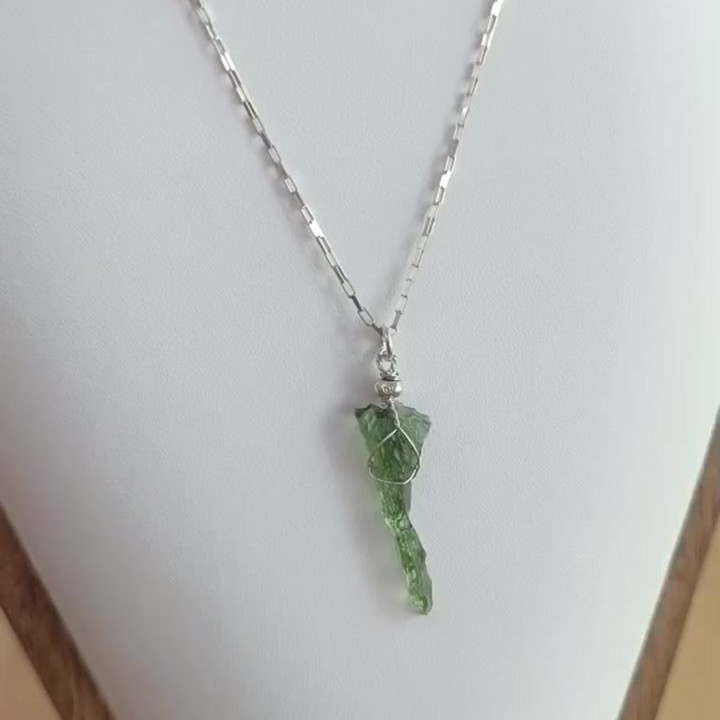 Moldavite Meteorite Pendant Necklace - Sterling Silver