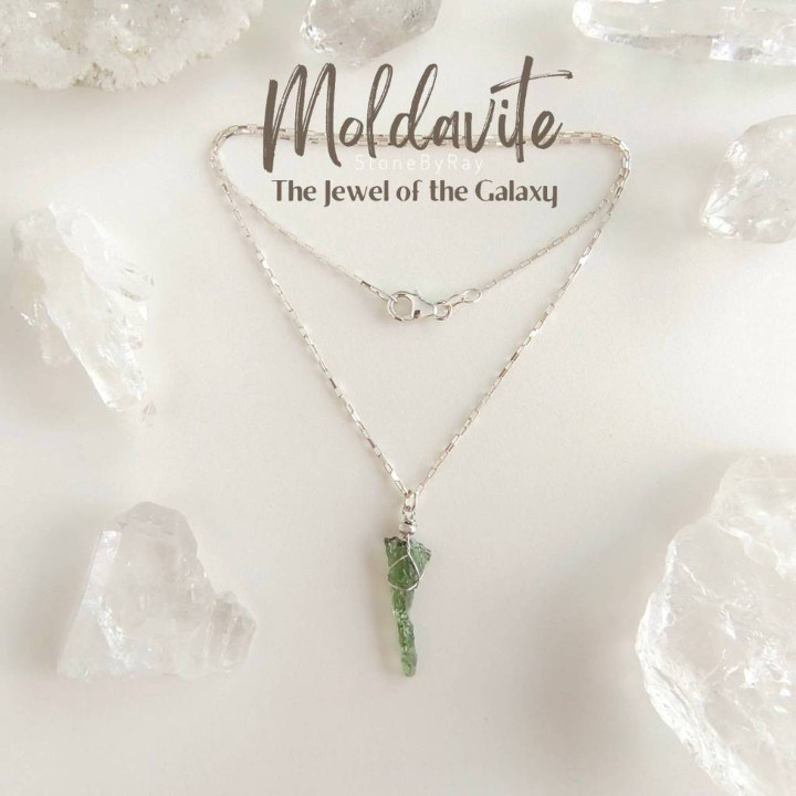 Moldavite Meteorite Pendant Necklace - Sterling Silver