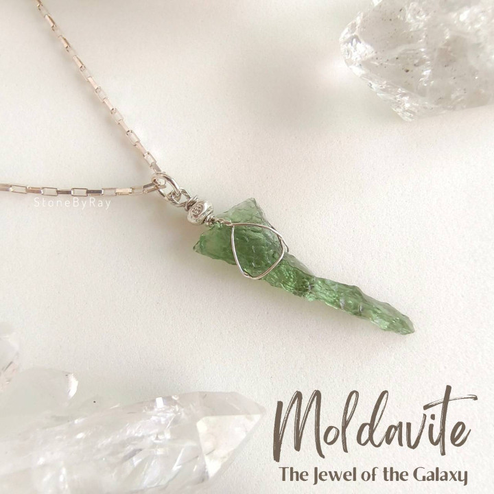 Moldavite Meteorite Pendant Necklace - Sterling Silver