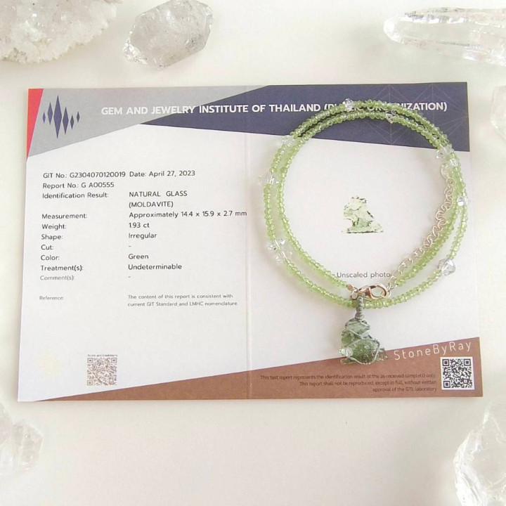 Radiant Peridot and Moldavite Meteorite Necklace