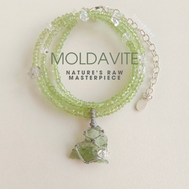 Radiant Peridot and Moldavite Meteorite Necklace