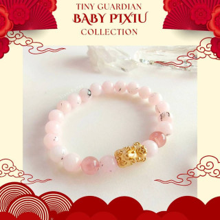 Pink Chalcedony, Gold Pi Xiu and Rose Quartz Bracelet