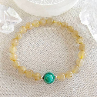 Malachite and Rutilated Quartz Bracelet - Energy Healing Jewelry
