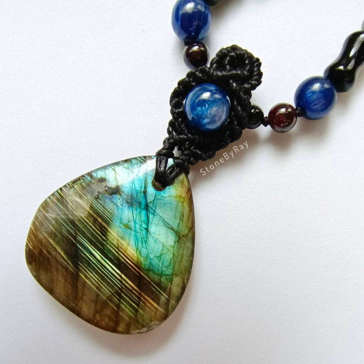 Labradorite Necklace - Boho Braided Rope Pendant