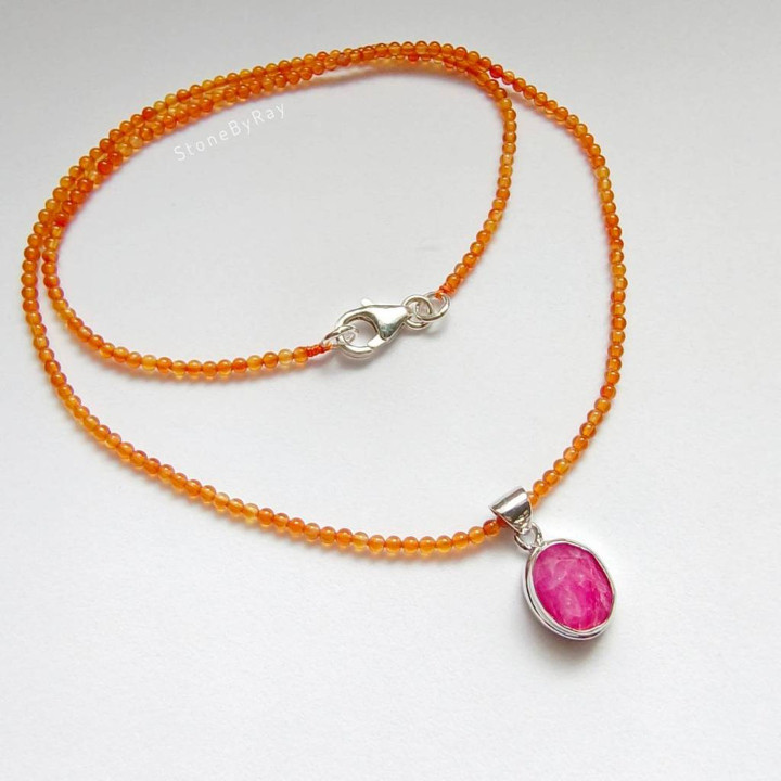 Carnelian and Ruby Braided Rope Necklace