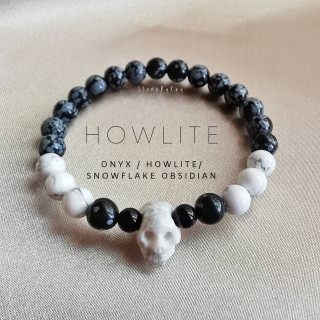 Howlite, Snowflake Obsidian and Onyx Healing Bracelet