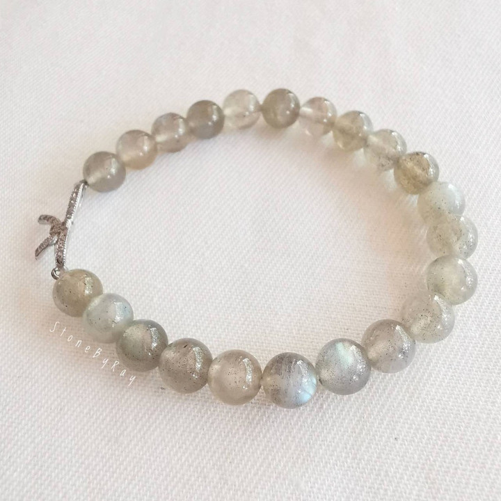 Labradorite Bracelet with Silver Bow Charm - Unique Style