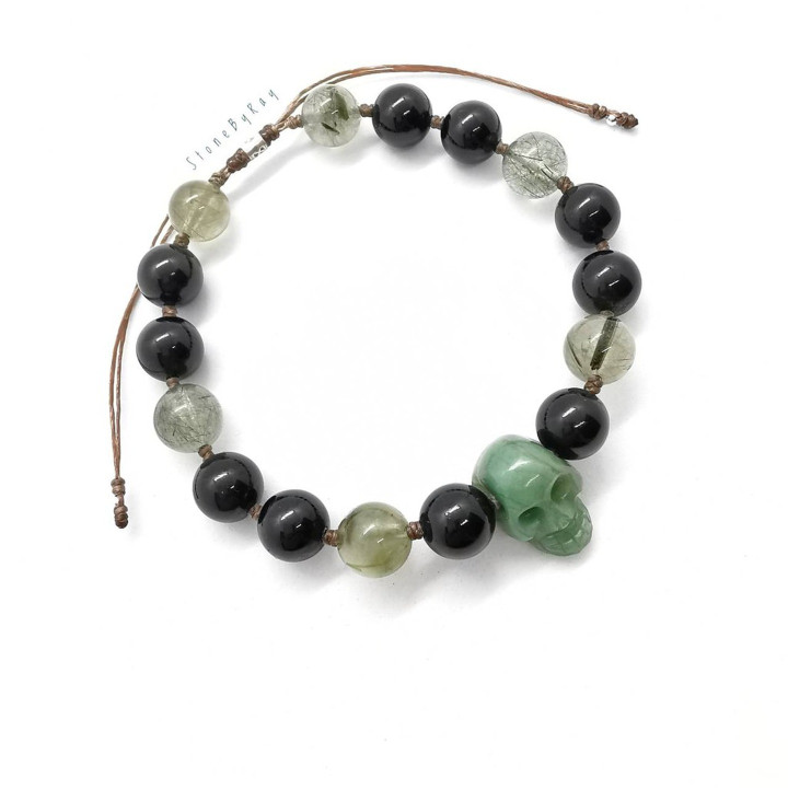 Armband aus grünem Jaspis, schwarzem Spinell und Rutilquarz