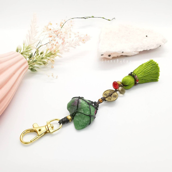 Natural Ruby Zoisite Heart Keychain - Gemstone Jewelry