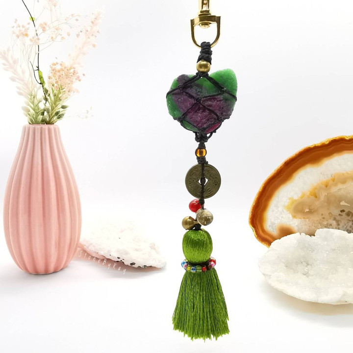 Natural Ruby Zoisite Heart Keychain - Gemstone Jewelry