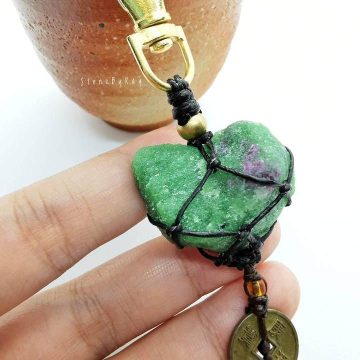 Natural Ruby Zoisite Heart Keychain - Gemstone Jewelry