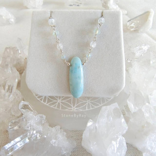 Larimar and Moonstone Silver Necklace - Celestial Beauty