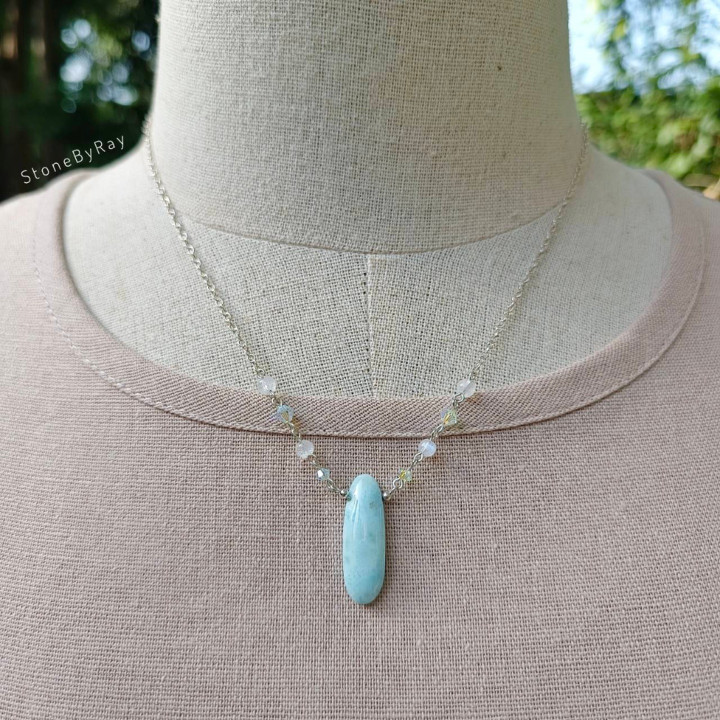 Larimar and Moonstone Silver Necklace - Celestial Beauty