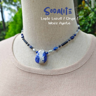 Spiritual Gemstone Necklace Set: Sodalite, Moss Agate and Lapis