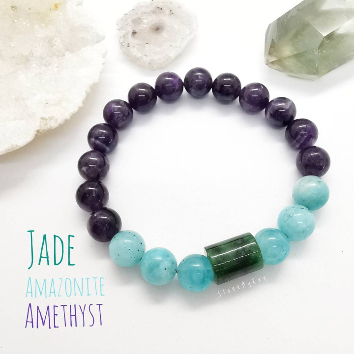 Amethyst, Amazonite and Jade Stone Bracelet | Healing Gemstone Jewelry