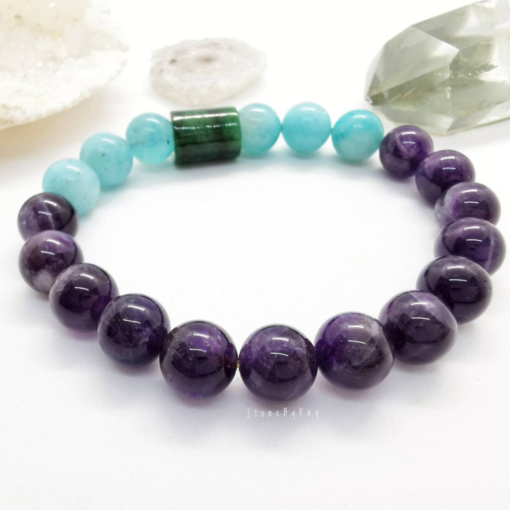 Amethyst, Amazonite and Jade Stone Bracelet | Healing Gemstone Jewelry