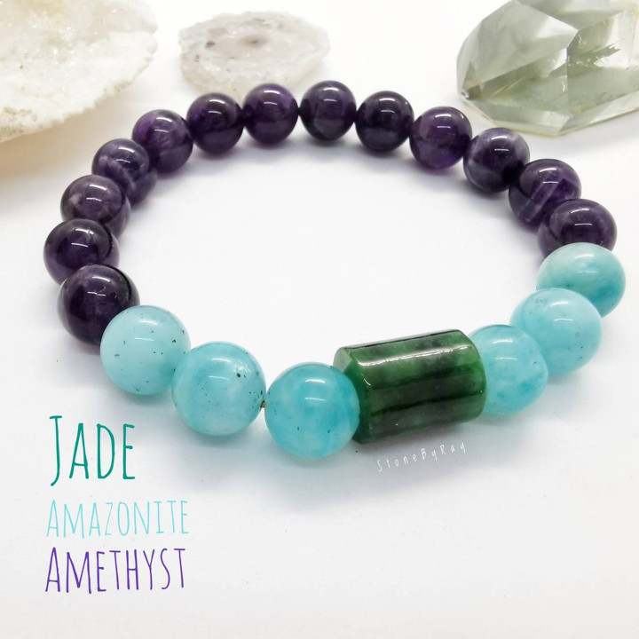 Amethyst, Amazonite and Jade Stone Bracelet | Healing Gemstone Jewelry