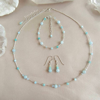 Aquamarine and Amazonite Silver Necklace Set