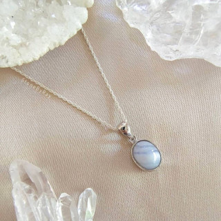 Blue Lace Agate Pendant Necklace in Silver