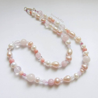 Radiant Mixed Stone Necklace - Pink Tones and 9 Unique Stones