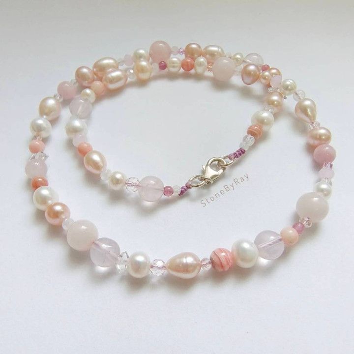 Radiant Mixed Stone Necklace - Pink Tones and 9 Unique Stones