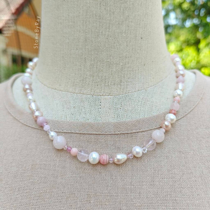 Radiant Mixed Stone Necklace - Pink Tones and 9 Unique Stones
