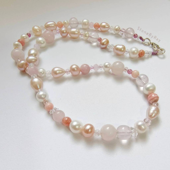 Radiant Mixed Stone Necklace - Pink Tones and 9 Unique Stones