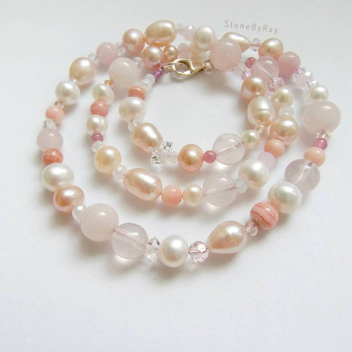 Radiant Mixed Stone Necklace - Pink Tones and 9 Unique Stones